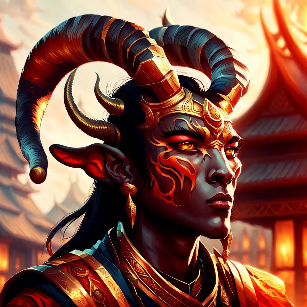 Vibrant Digital Art of Malaysian Tiefling with Antelope Horn...