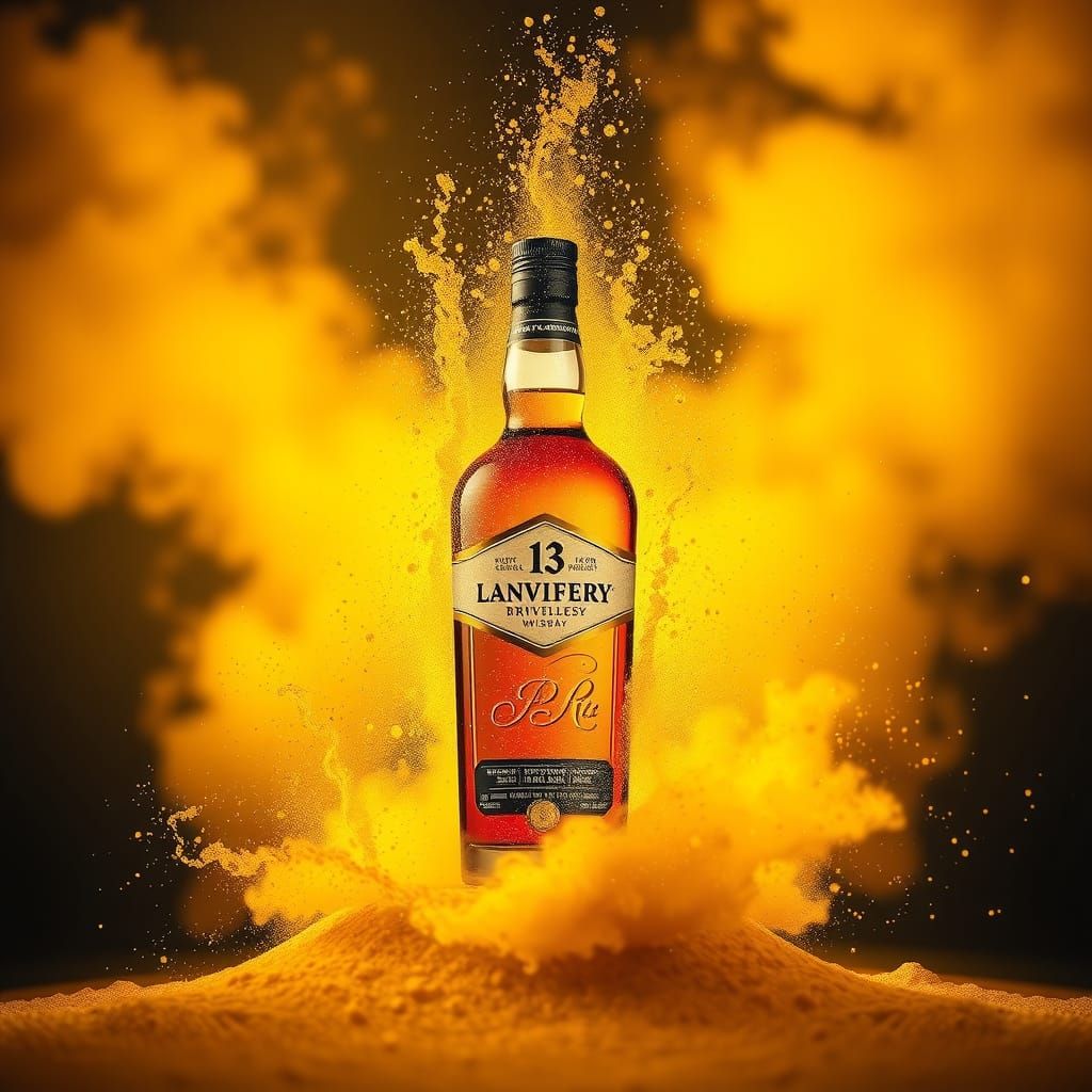 Luxury Whisky Bottle in a Golden Dust Explosion