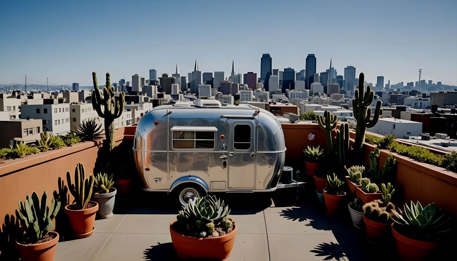 San Francisco Rooftop Patio with Vintage Travel Trailer