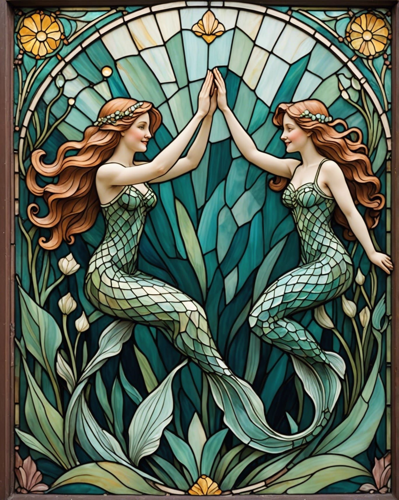 Mermaids Shining in Art Nouveau Style