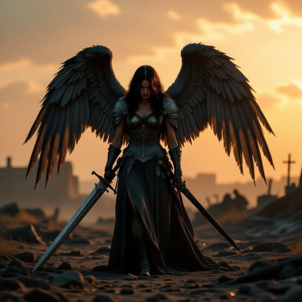 Angel on Ancient Battlefield in Caravaggio & Rembrandt Style