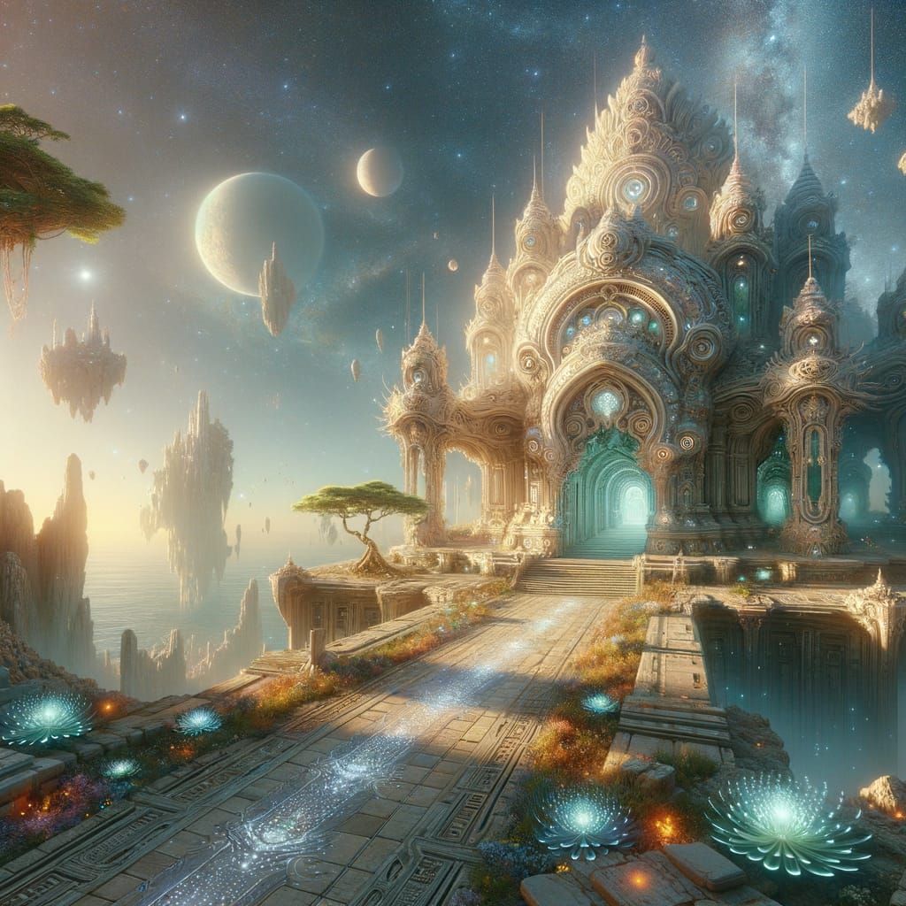 Majestic Alien Temple in Ethereal Starlight