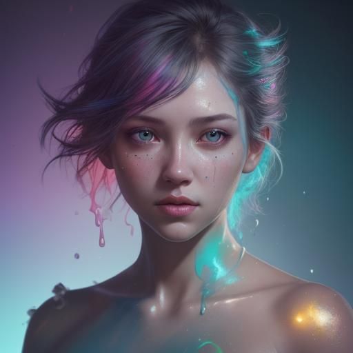 Hyperrealistic Portrait of a Dripping Luminescent Goddess