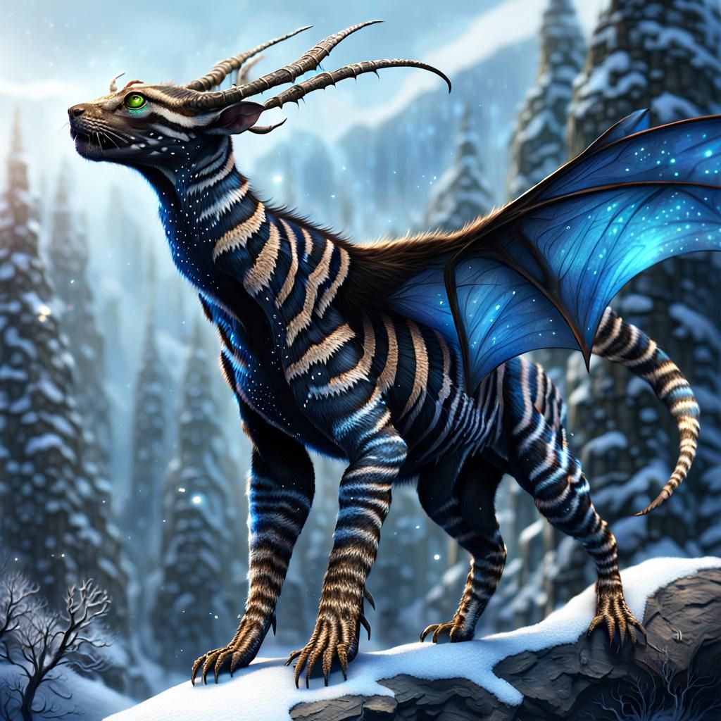 Fantastical Brindle Beast Soars with Bat Wings