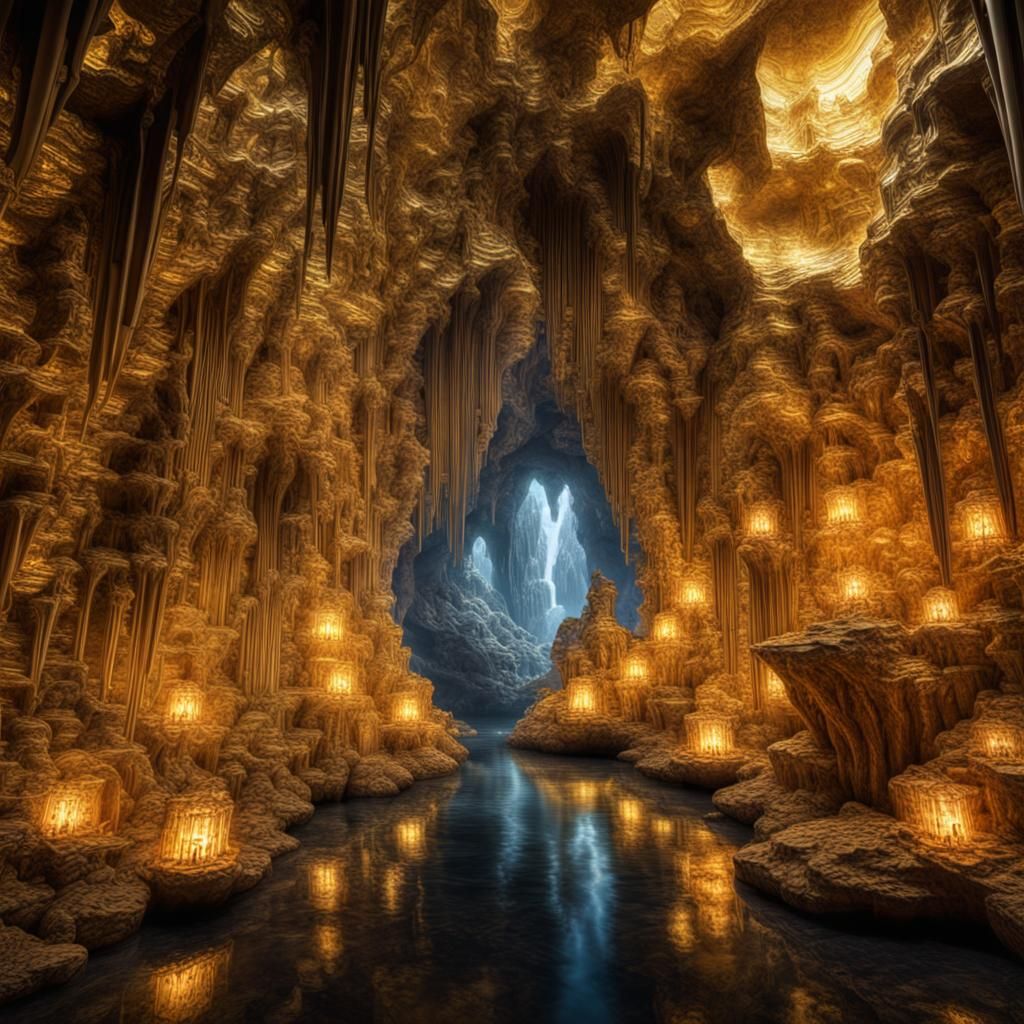 Golden Metropolis Shines within a Crystal Cavern
