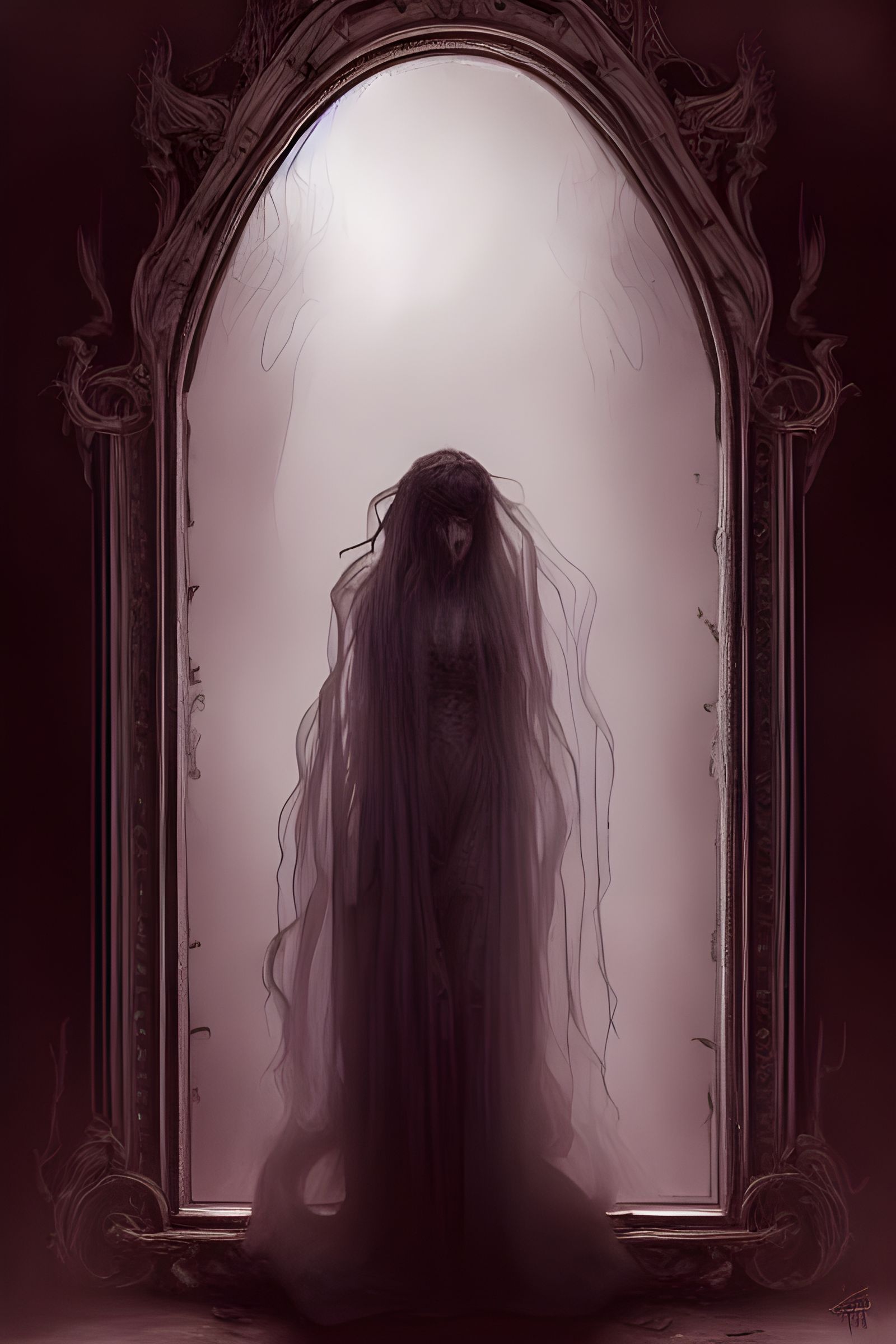 Surreal Ghost Emerges from a Haunting Mirror Scene in a Cybe...