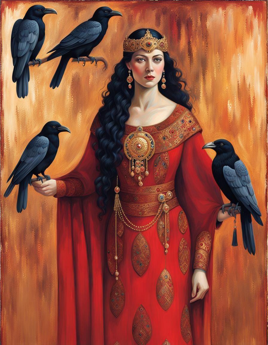 Gustav Klimt Inspired Portrait of Brunhilde in Regal Splendo...