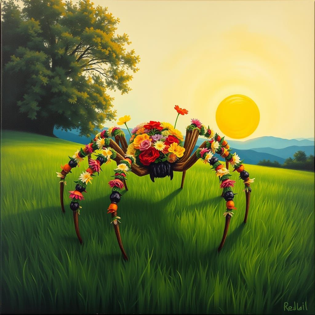 Flower Spider in Surrealist Garden Landscape