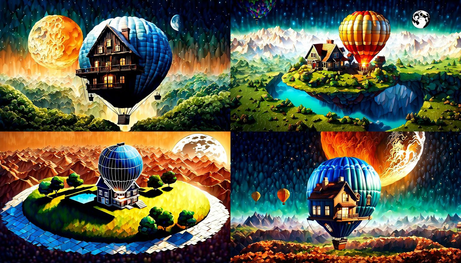 House-Shaped Hot Air Balloon Soars Over Terraformed Moon