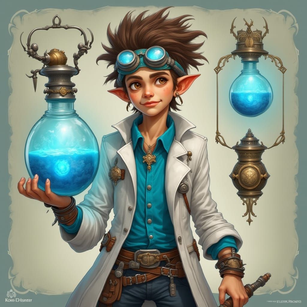 Young Scientist with Magical Potion, Digital Art