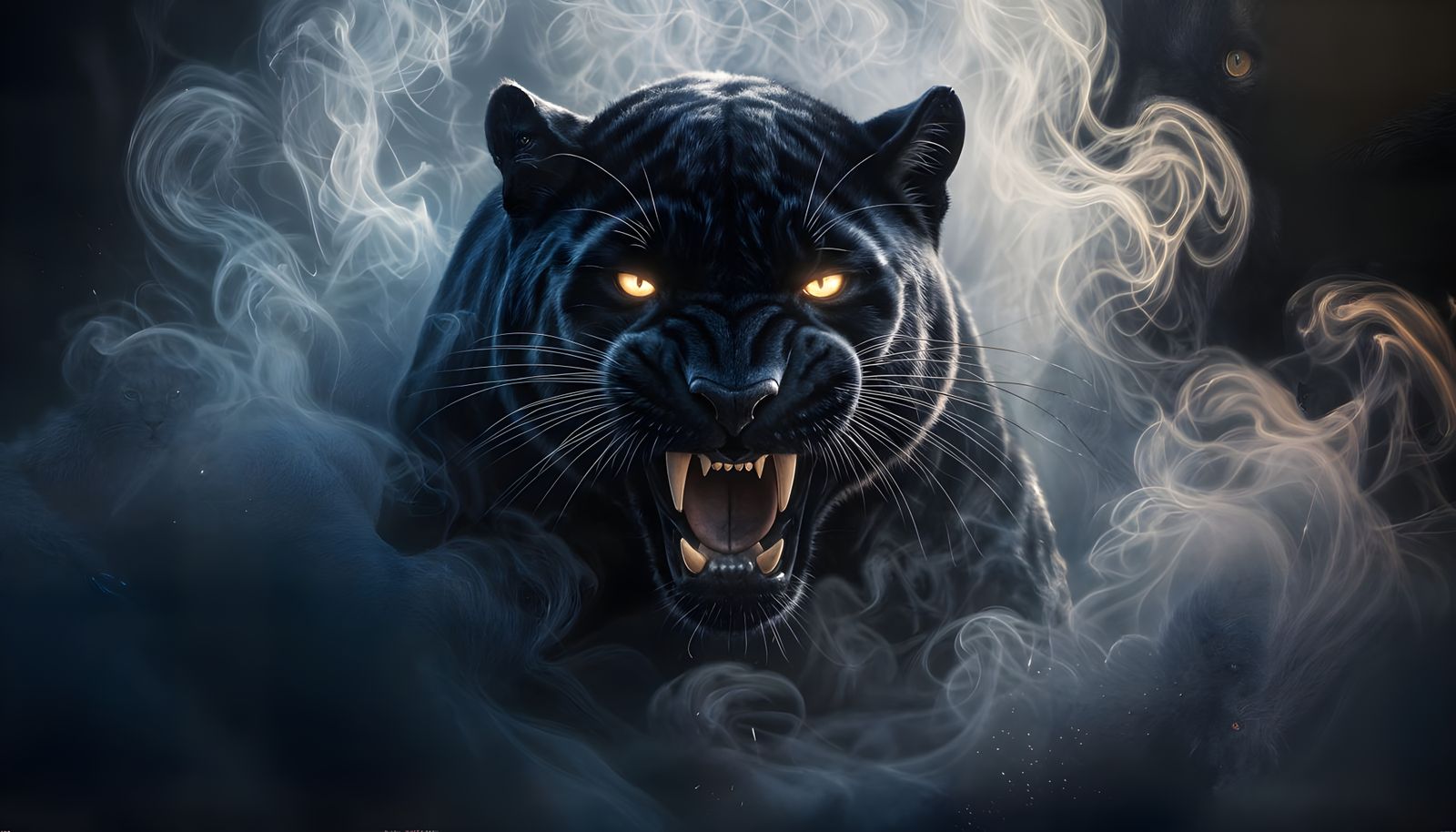 Roaring Black Panther Emerging from Smoke