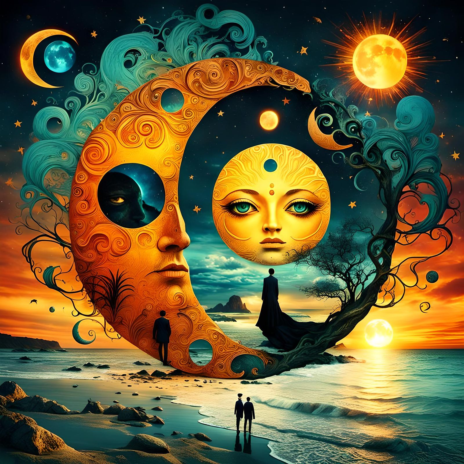 Harmonious Cosmic Balance Erupts in a Dreamlike Landscape