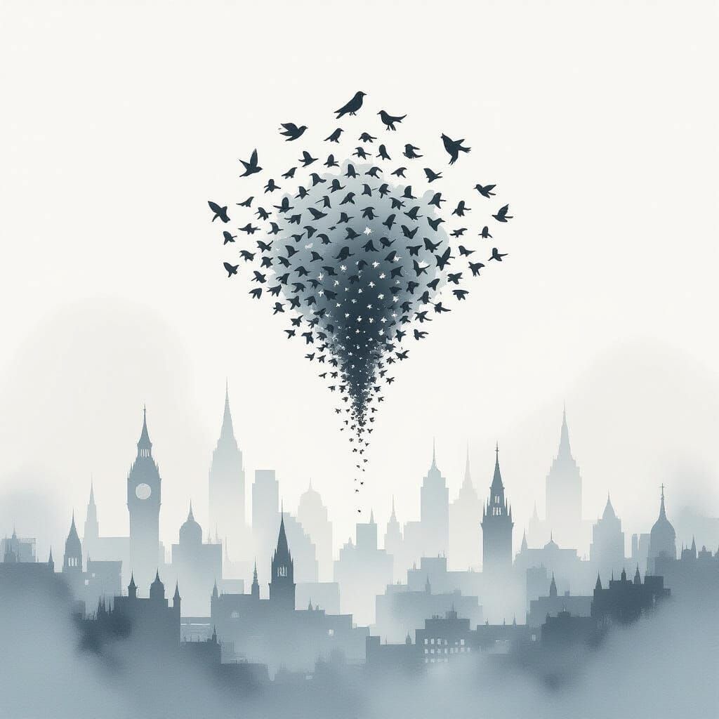 Starling Murmuration Locator Icon: Watercolor Dream