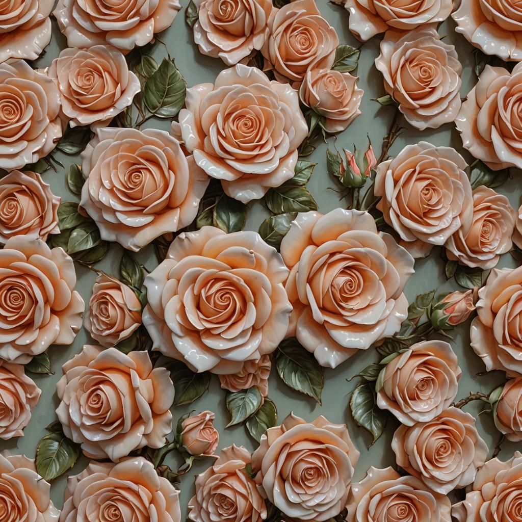 Surreal Roses in Resin Cast Bloom in a Vibrant Peach Hue