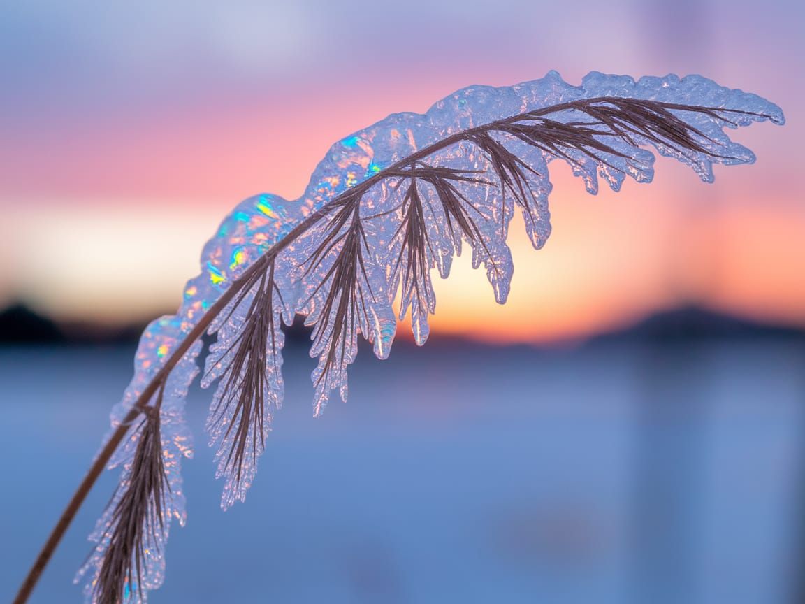 ice crystals on a blade of grass