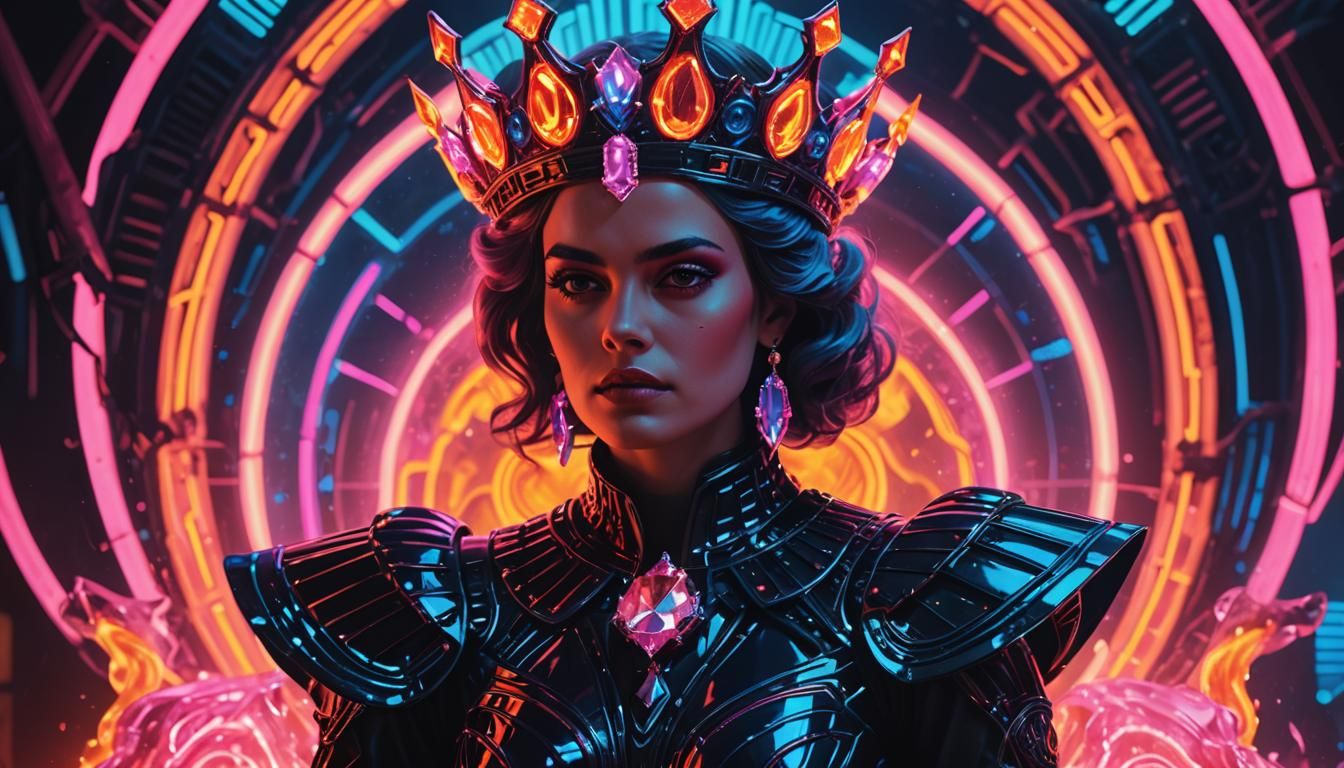 Glamorous Spanish Queen Ignites Retro Futuristic Dreamscape