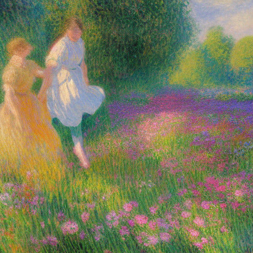 Impressionist Masterpiece of Joyful Embrace in a Vibrant Fie...