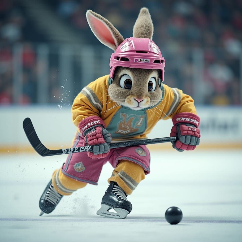 Easter Bunny Dominates Hockey Rink in Realistic Action