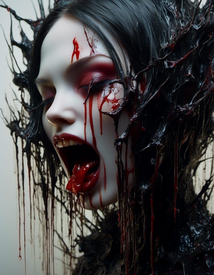 Terrifying Goth Vampire Portrait in Macabre Style