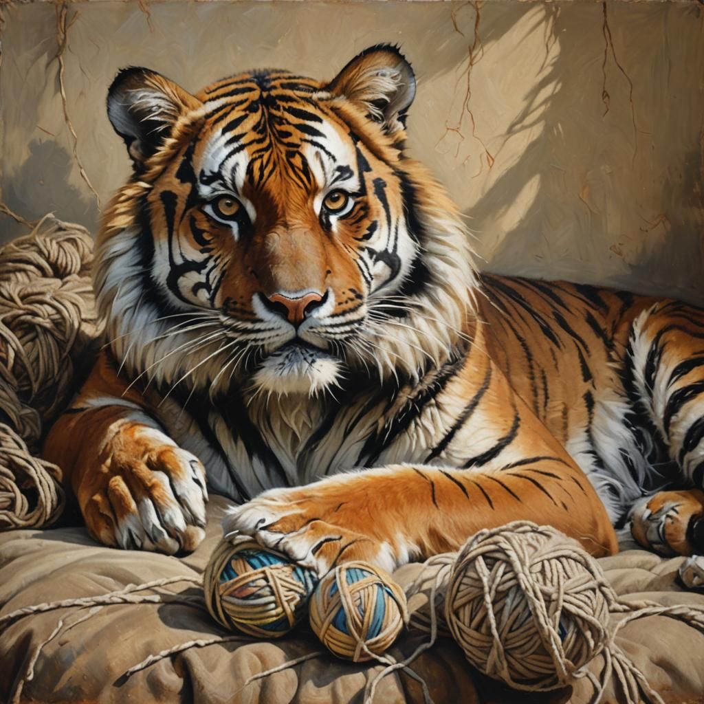 Tiger in Serene Oil Painting