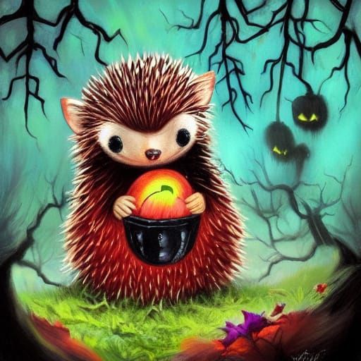Vampire Hedgehog Halloween Portrait in Oil Painting Style
