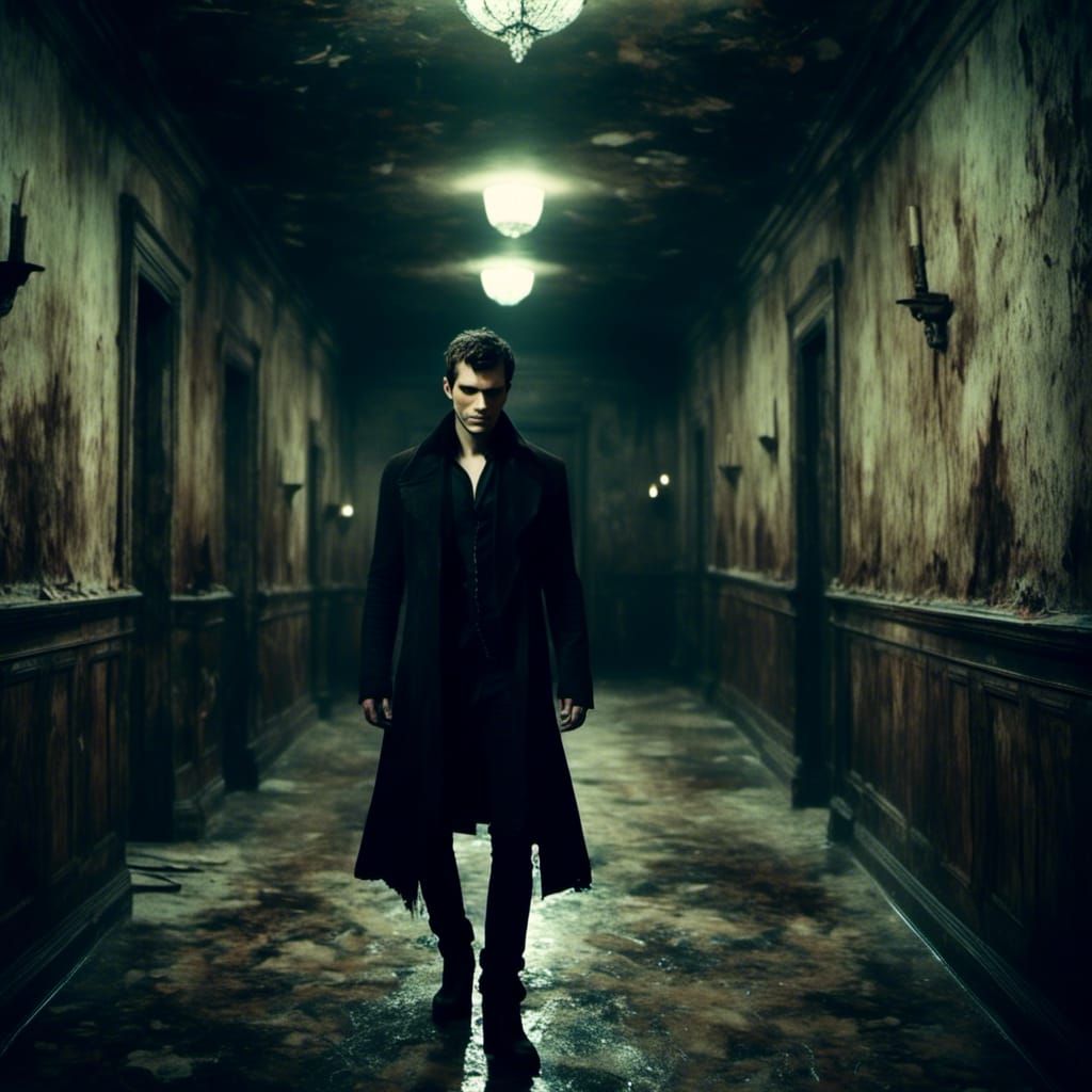 Handsome Vampire Hybrid in Hallway: Television Photography