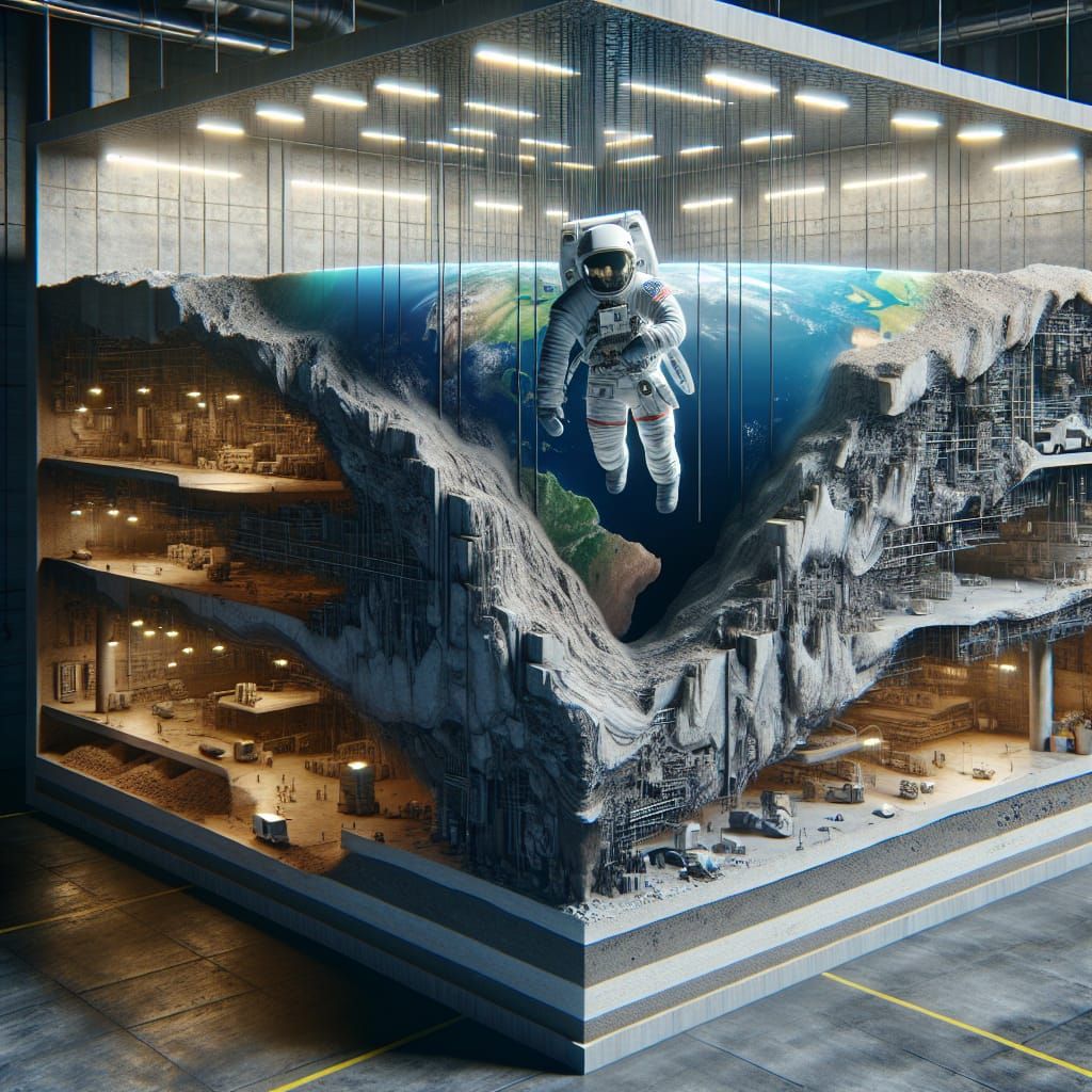 Astronaut Trapped Beneath the Earth in Hyperrealistic Detail