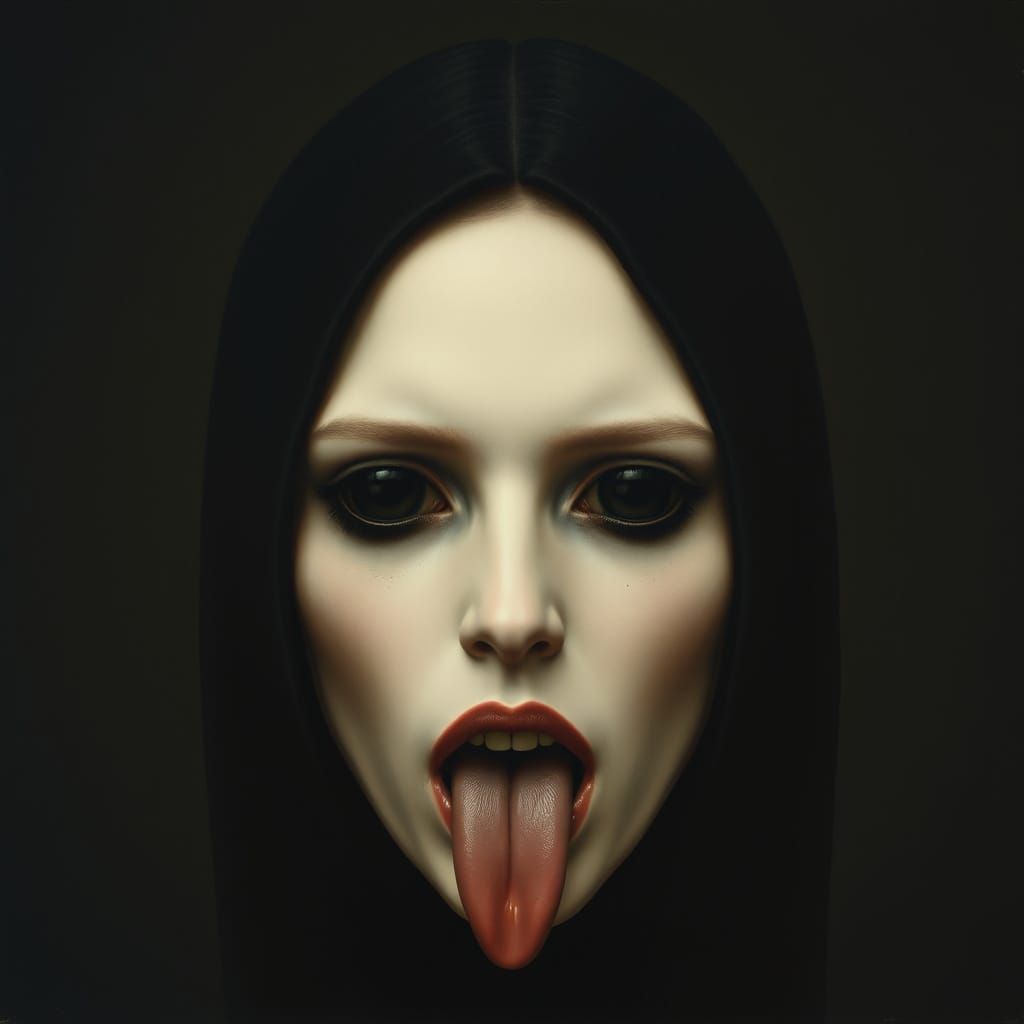 Eerie Gothic Tongue Silhouette in Dark Onyx