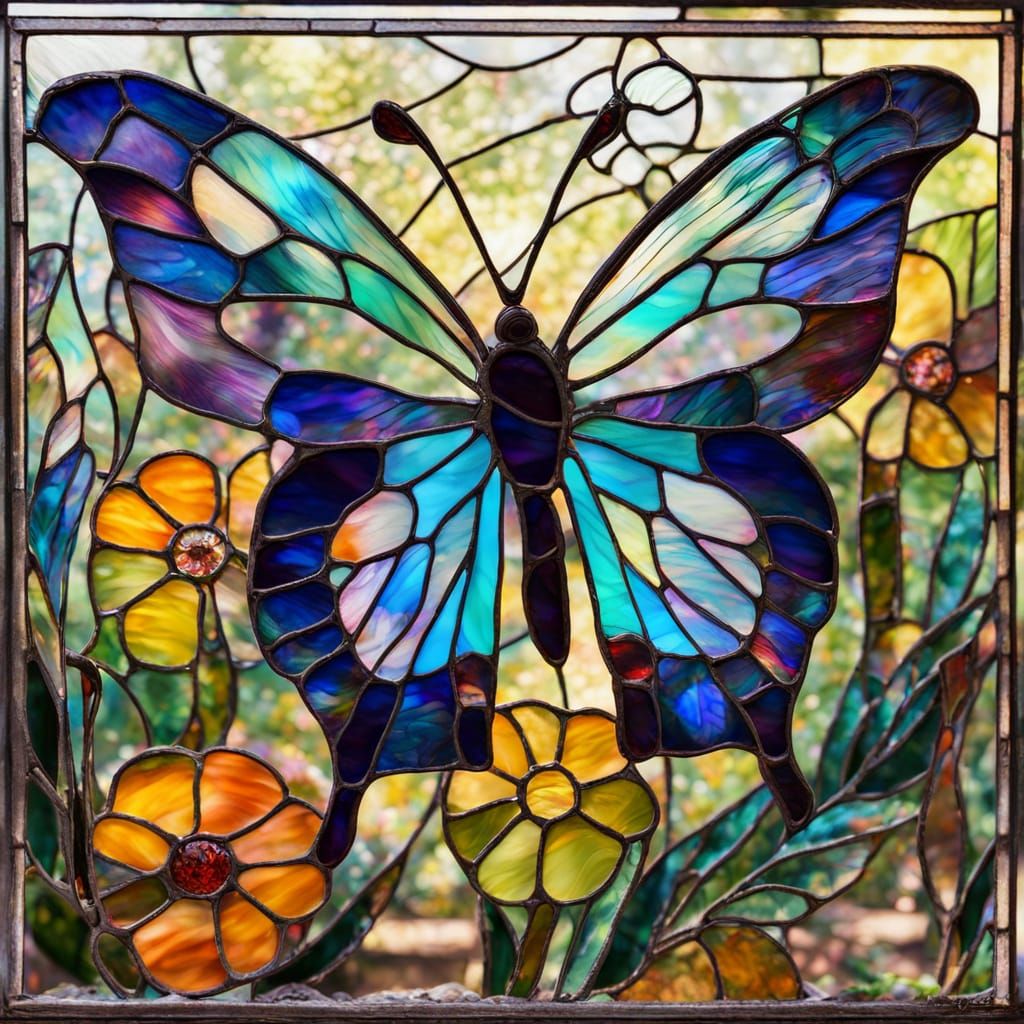 Stained Glass Butterfly in Fauvist Garden