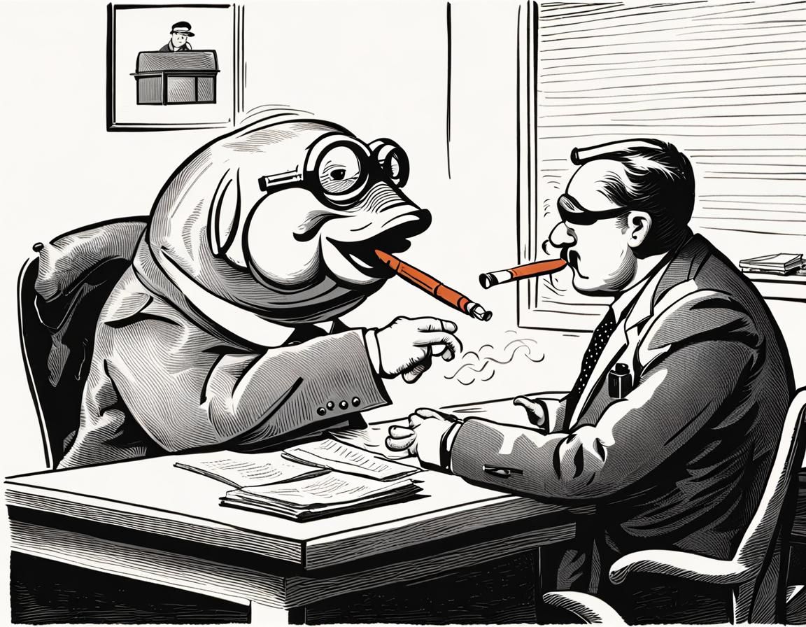Surreal Goldfish Executive Conducts Meticulous Interview in....