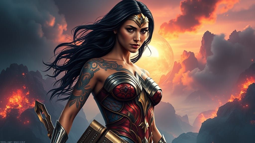 Wonder Woman in Vibrant Fantasy Tattoos