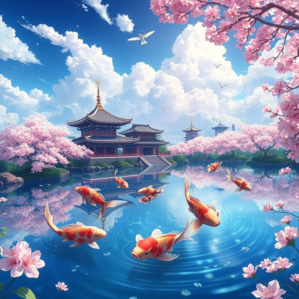 Floating Koi Pond in Anime Style
