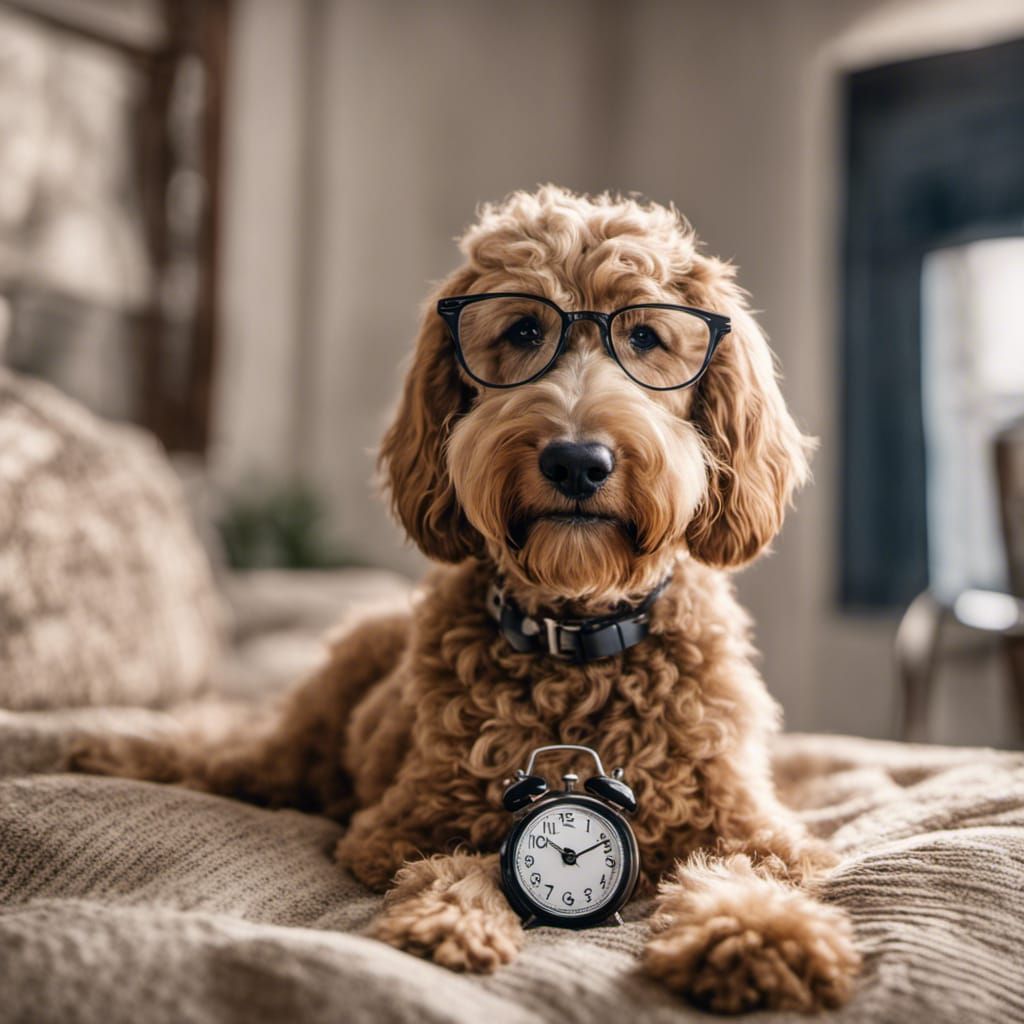 Hyperrealistic Goldendoodle Portrait on Tan Blanket