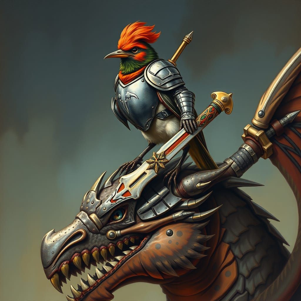 Robin Knight Victorious Over Dragon, Fantasy Art