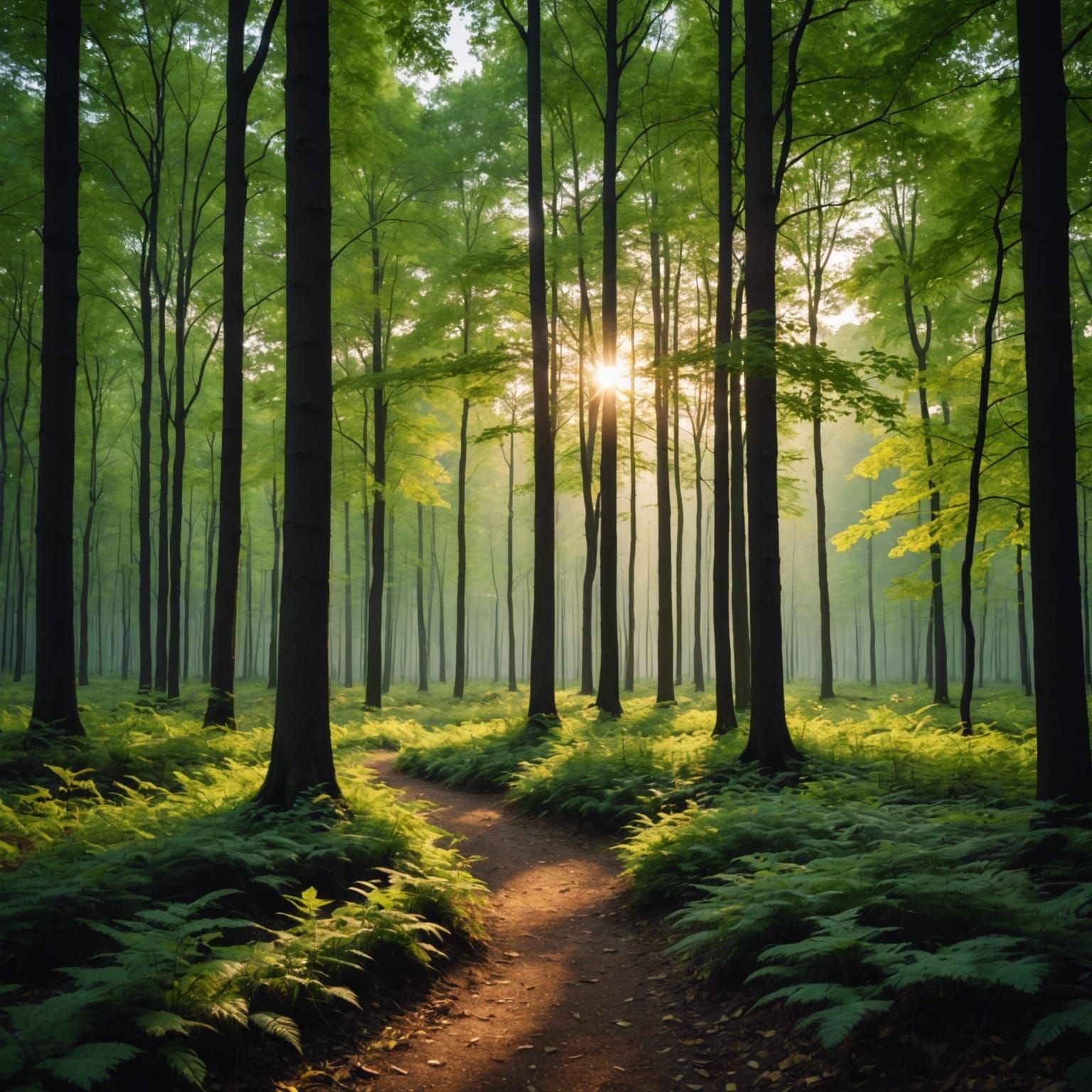 Luminous Forest Dance in Sunset Light