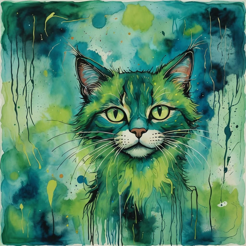 Ethereal Feline Form in Vibrant Dreamscapes