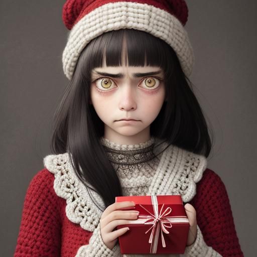 Unhappy Girl Receiving a Woollen Gift