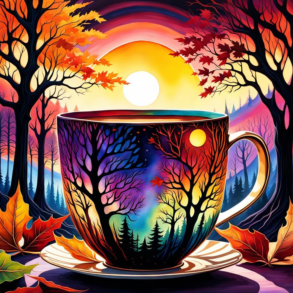 High Gothic Autumn Landscape Masterpiece in Soft Watercolors