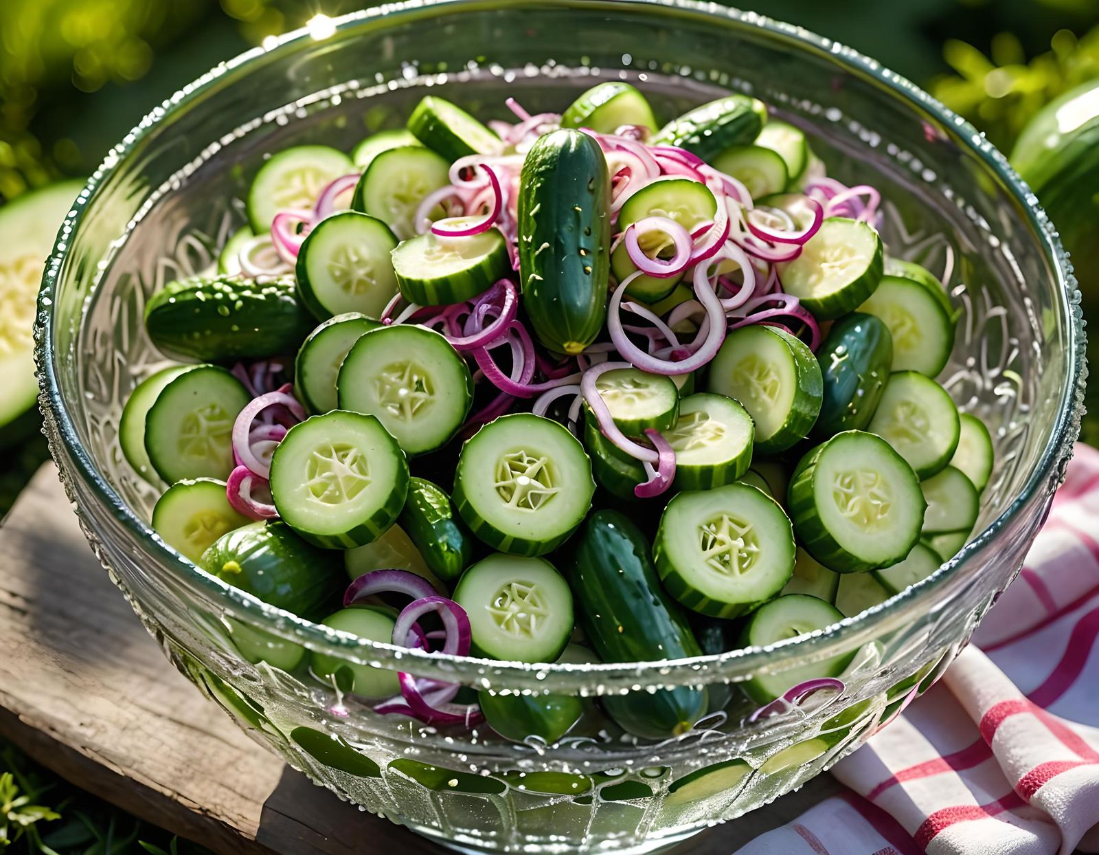 Savory Pickled Cucumbers in a Summer Glass Bowl