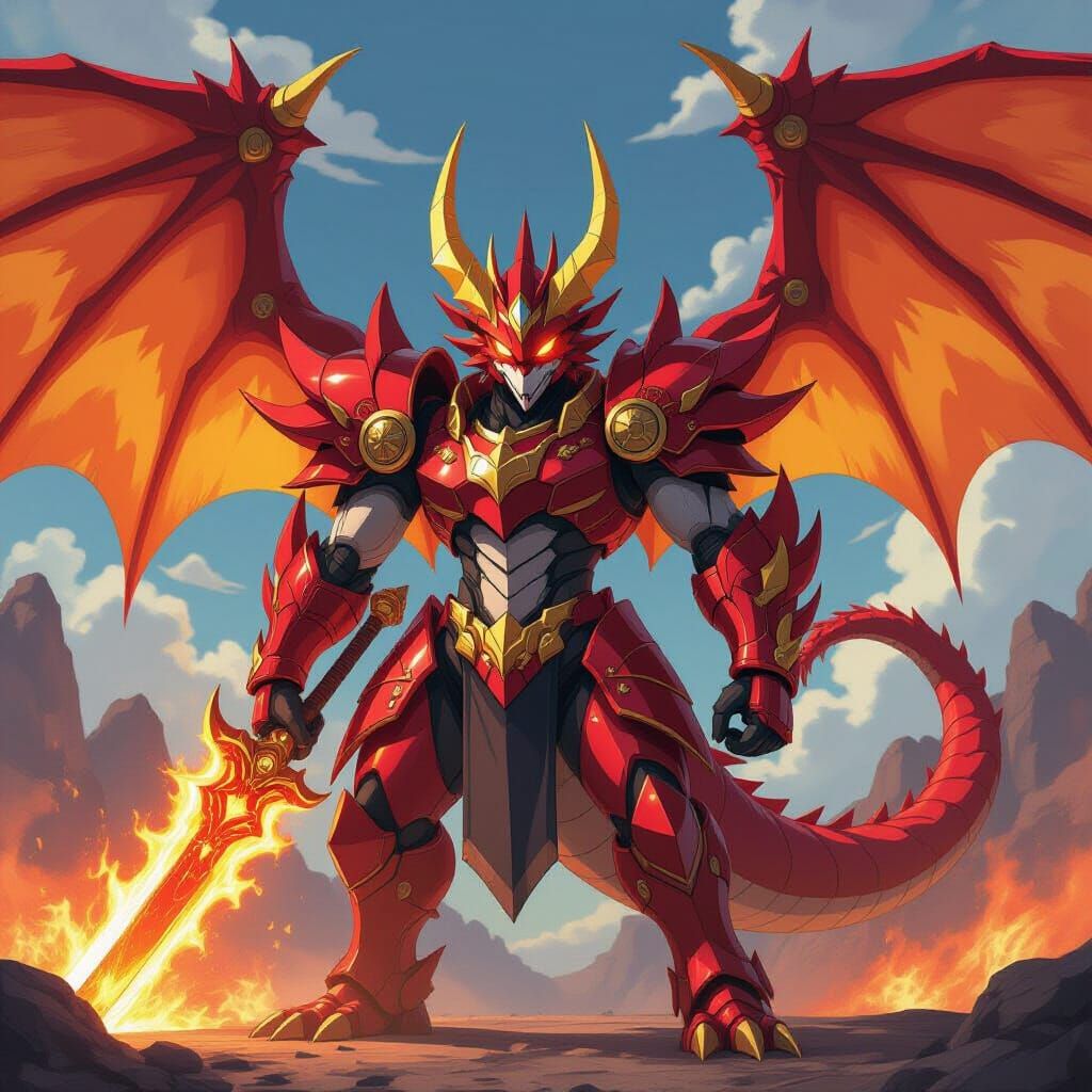 Colossal Dragon Digimon With Flaming Sword