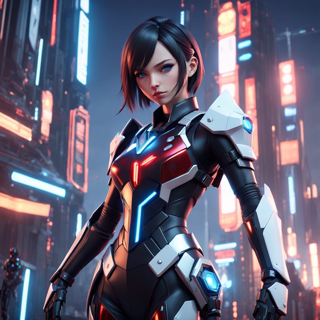 Girl Posing with Nintendo Switch in Futuristic Sci-Fi Armour