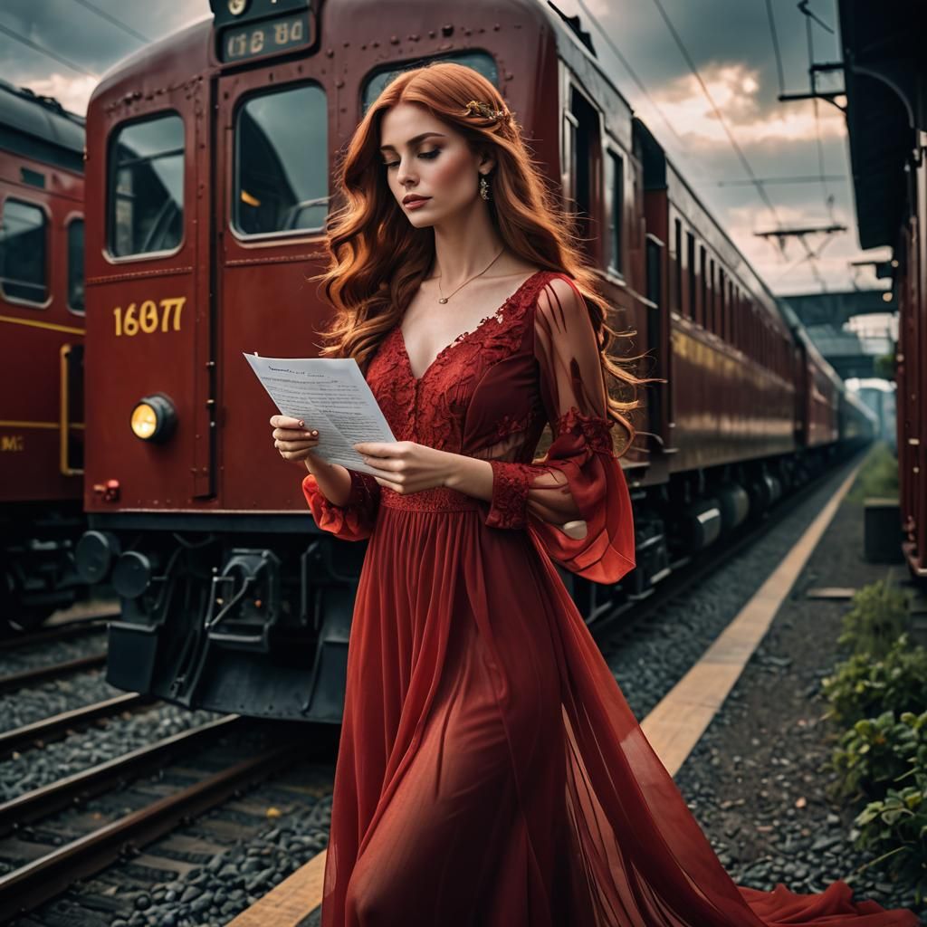 Mystical Train Station Encounter in Fantasy Style