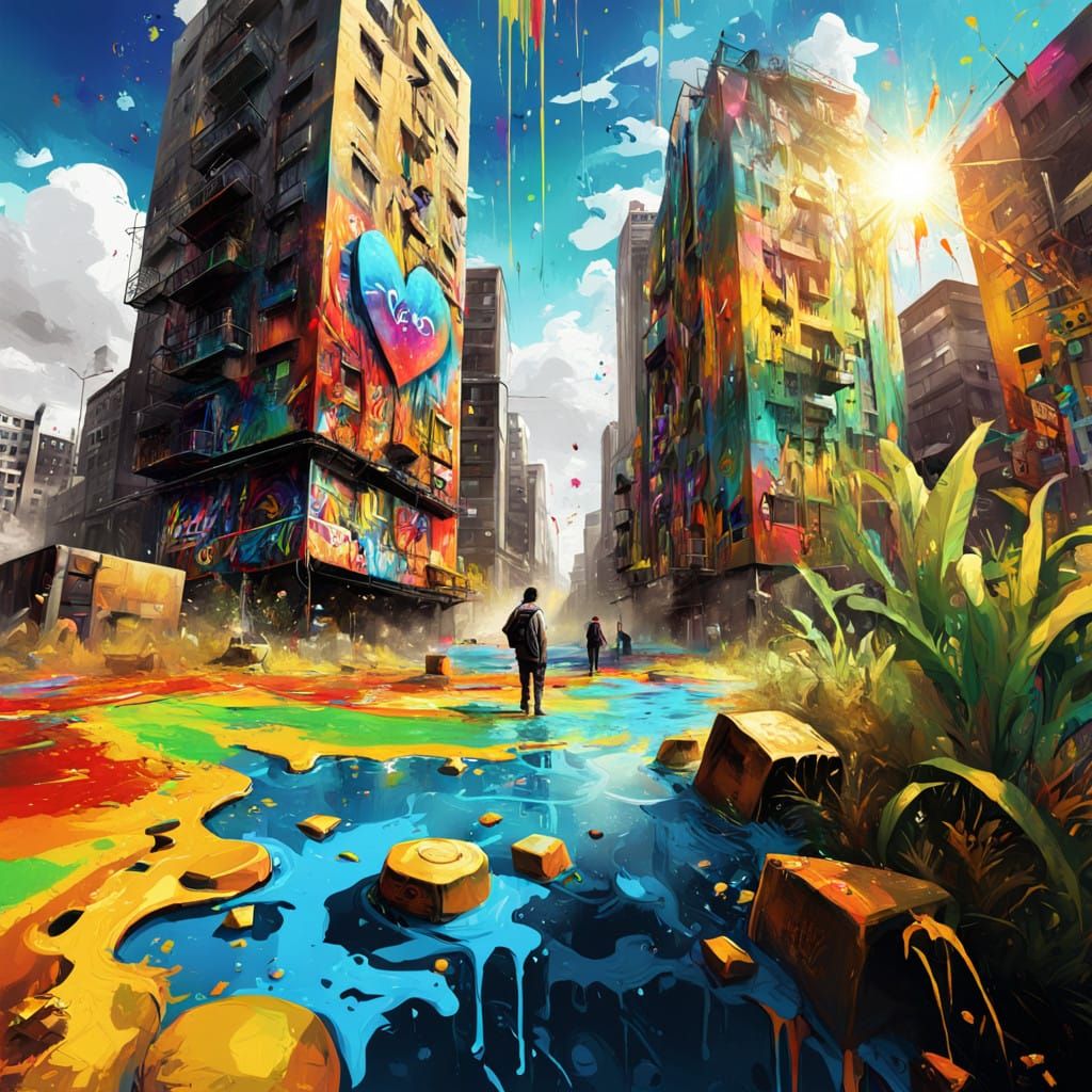 Vibrant Street Art Cryptocurrency Scene in a Sunny Day