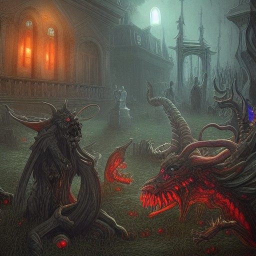 Ominous Demons in Iridescent Neon