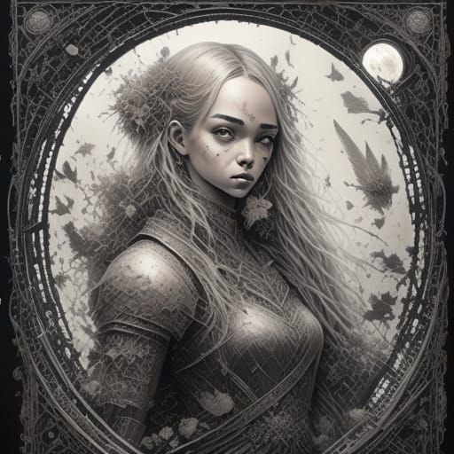 Young Witch Flies Over Village on Goggles Broom