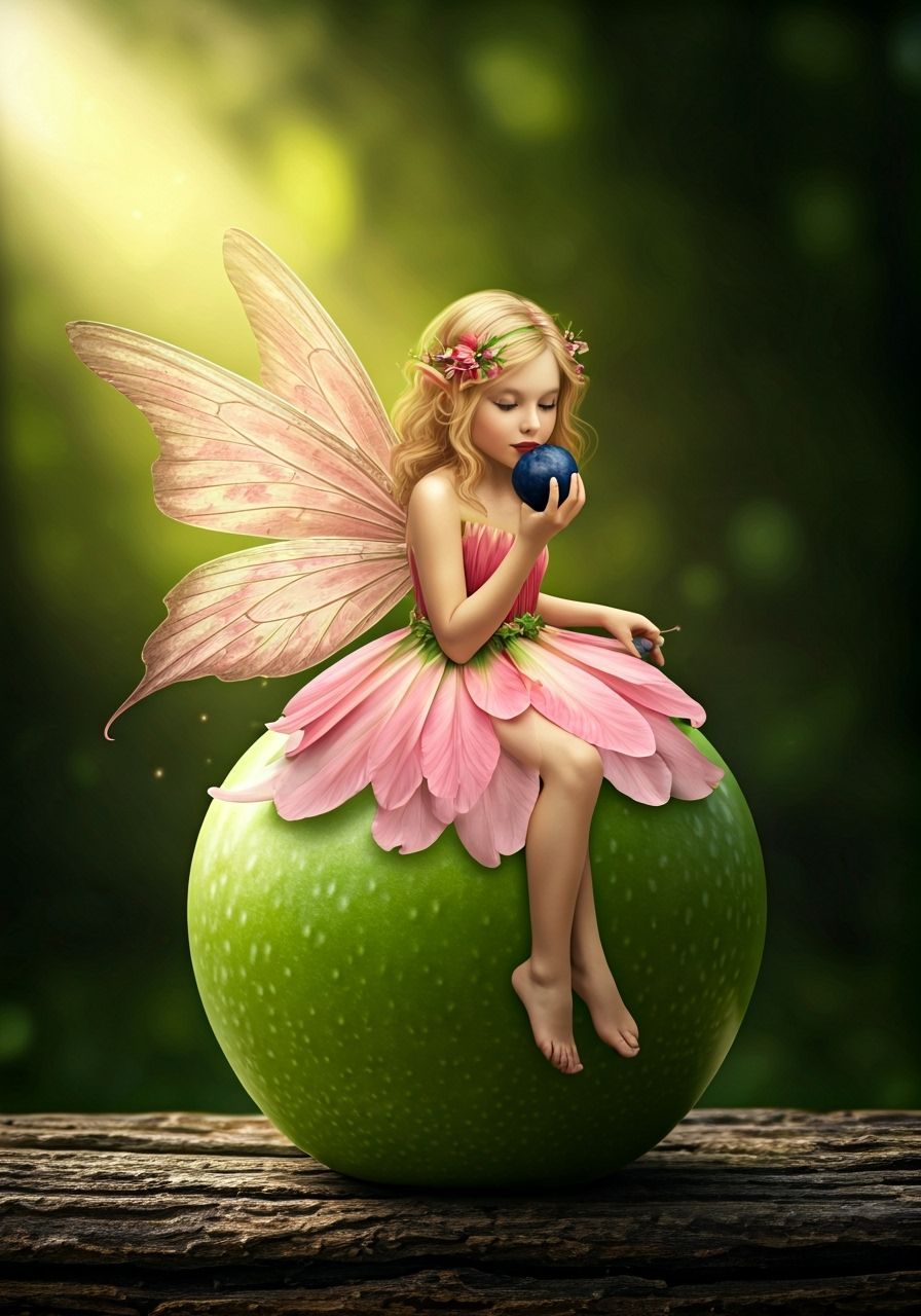 Enchanted Fairy Savoring Blueberry in Forest