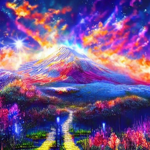 Vivid Celestial Landscape Under Luminescent Stars