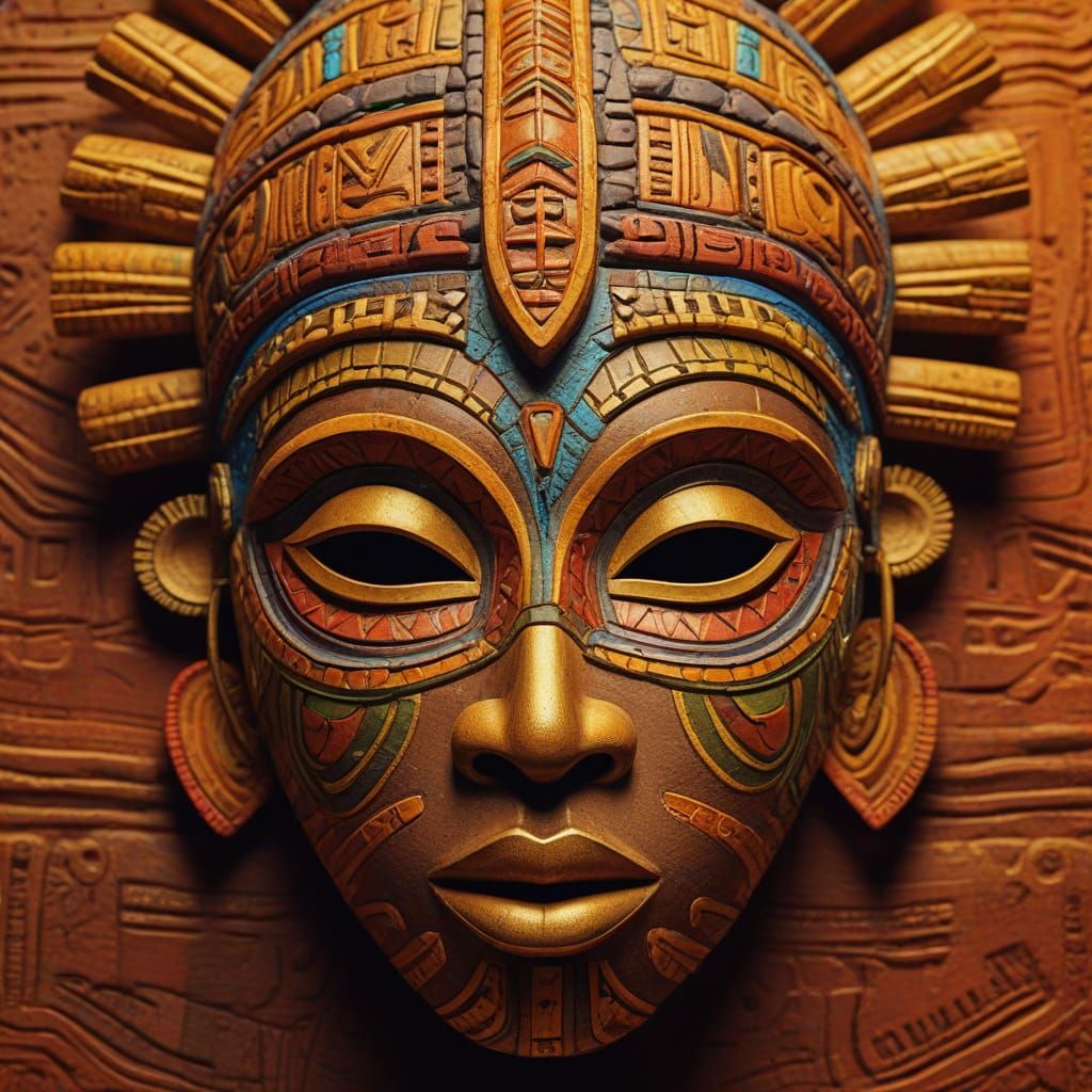 Vibrant African Clay Mask Concept Art in Fauvist Style