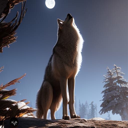 Hyperrealistic Wolf Howling at Moon in Unreal Engine