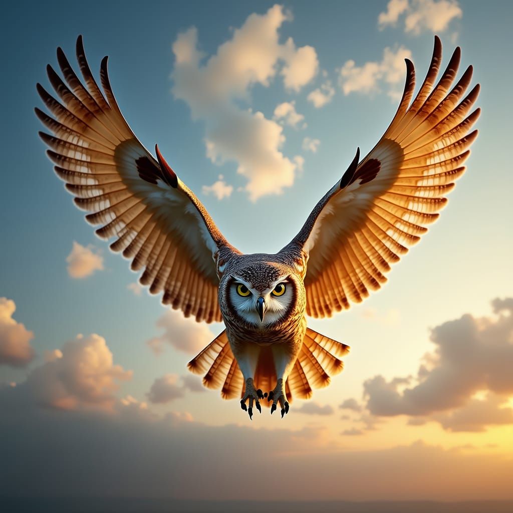 Majestic Owl in Flight, in Impressionist Style